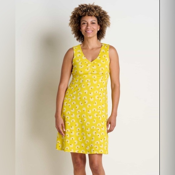 NWT Toad&Co Rosemarie Sleeveless Yellow Half Daisy Print Dress W Zipper Pocket - Picture 1 of 3